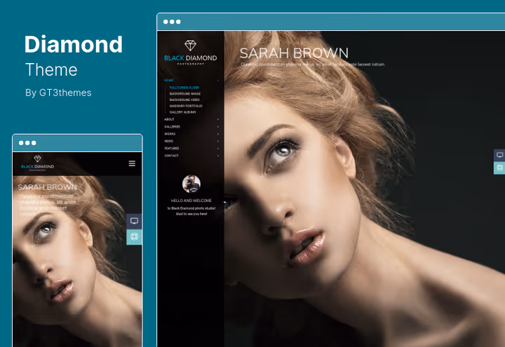 Tema Diamond, design em ecrã inteiro para fotografia de moda e estúdio