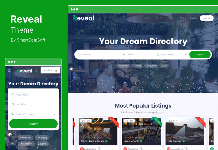 Én av syv hjemmesideoppsett for Reveal-temaet