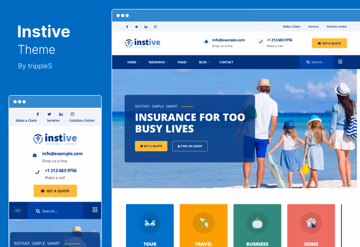 Головна сторінка теми Instive з формою запиту квоти