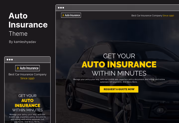 Тема Auto Insurance для автострахування з мультисторінковою та односторінковою версією