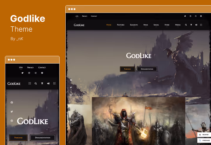 Atmosfærisk Godlike-tema for spillside med fellesskap på WordPress