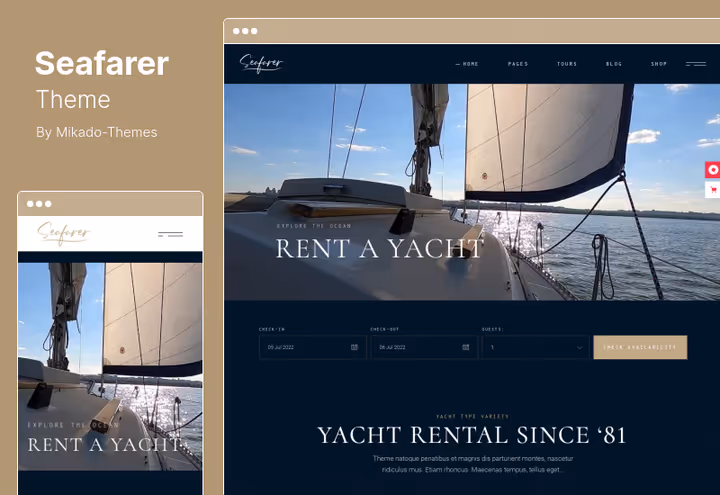 Сторінка теми Seafarer для оренди та круїзів