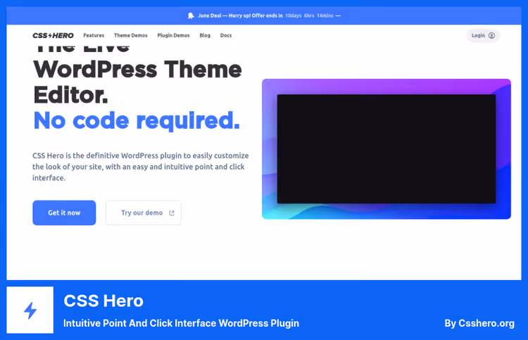CSS Hero visuell editor med stilinnstillinger og live forhåndsvisning