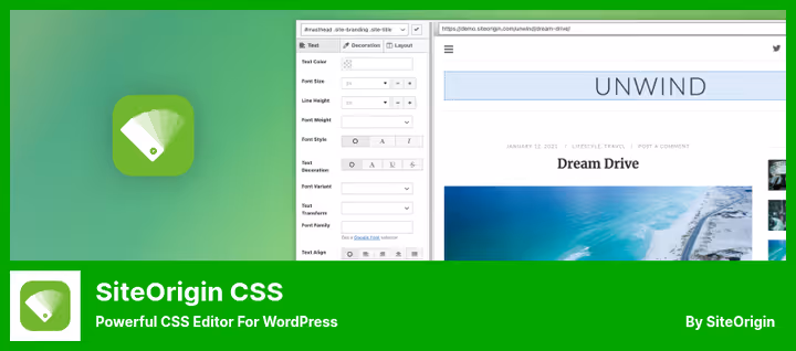 SiteOrigin CSS-panel med visuelle kontroller og boksmodell-inspektør