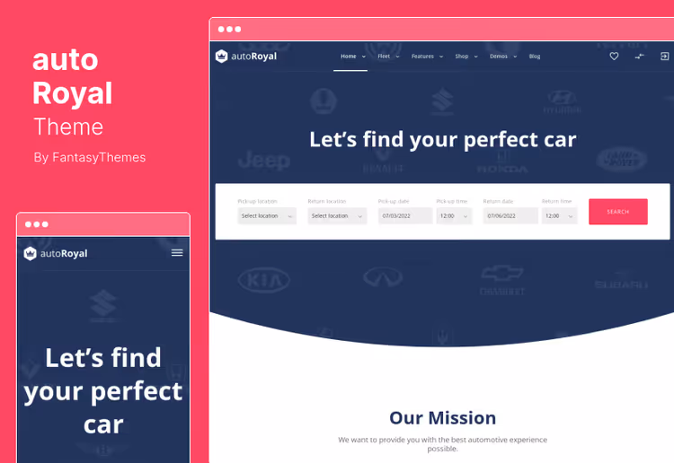 AutoRoyal theme, automotive WordPress site with lead generation