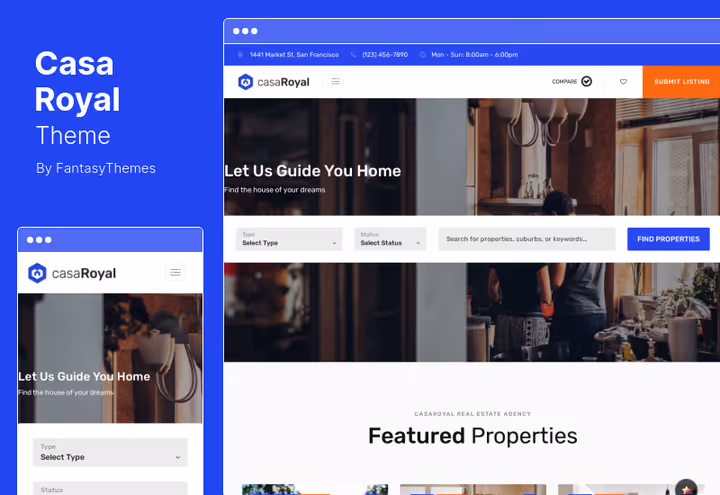 CasaRoyal theme, real estate site with lead generation