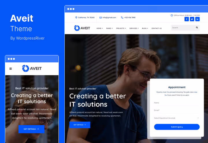 Aveit theme, budget business landing page WordPress