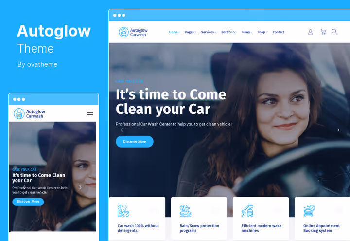 Тема Autoglow Mister, дизайн сайту автомийки з портфоліо послуг