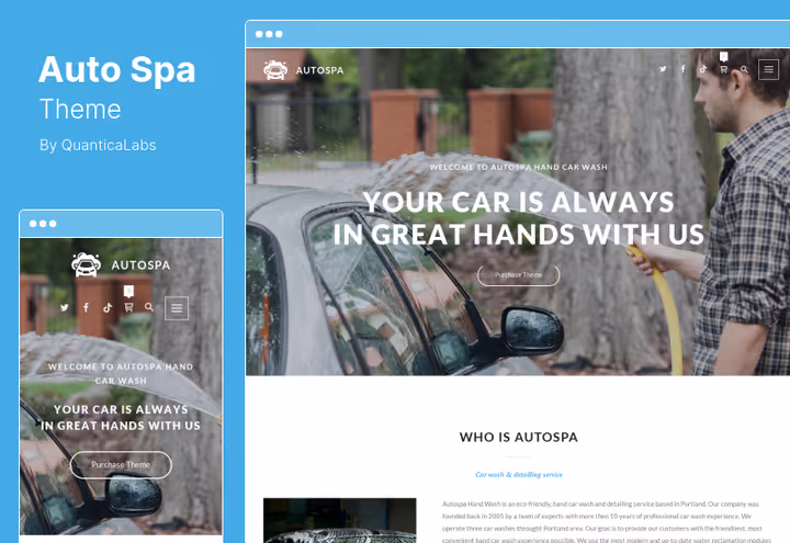 Тема Auto Spa, сторінка детейлінг-центру з описом послуг