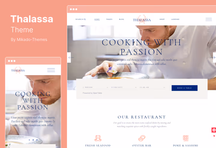Thalassa sjømatrestaurant tema reservasjonsmal med OpenTable