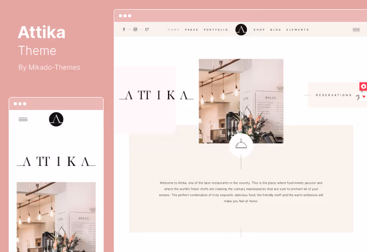Attika tema interaktiv meny for restaurant med video og rett-slider