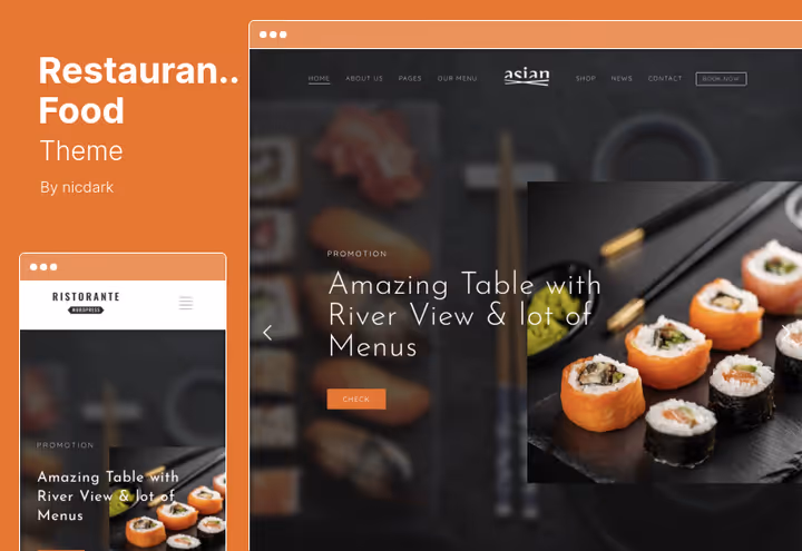 Restaurant Food tema responsivt oppsett på mobil for asiatisk restaurant