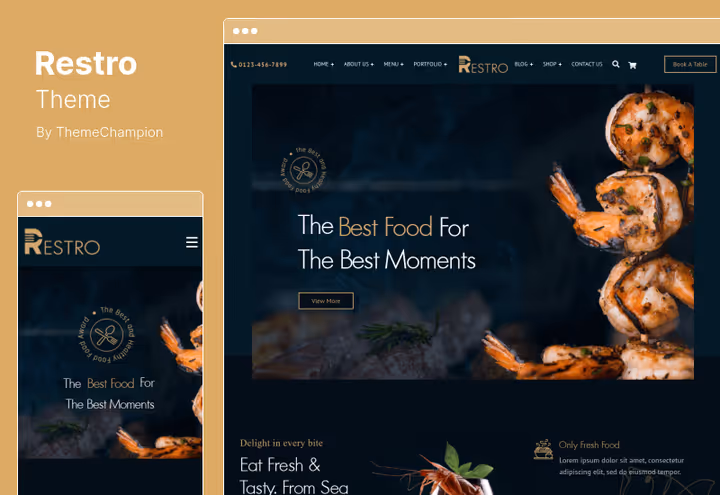Restro tema 50+ UI-blokker for sjømatrestaurant og bar