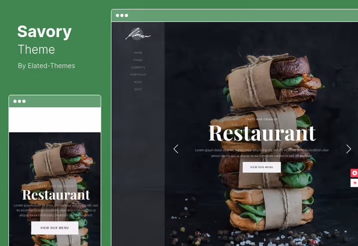Savory tema menyside med OpenTable-reservasjoner og vinkart
