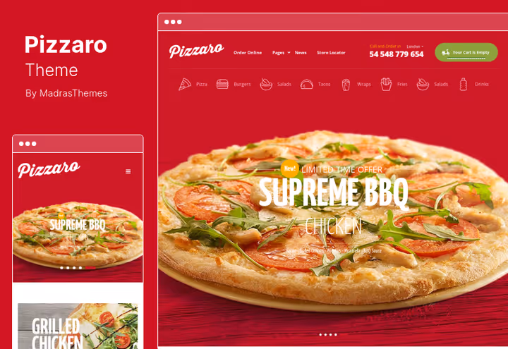 Kuvatõmmis Pizzaro teemast pitsabaarile WooCommerce'iga
