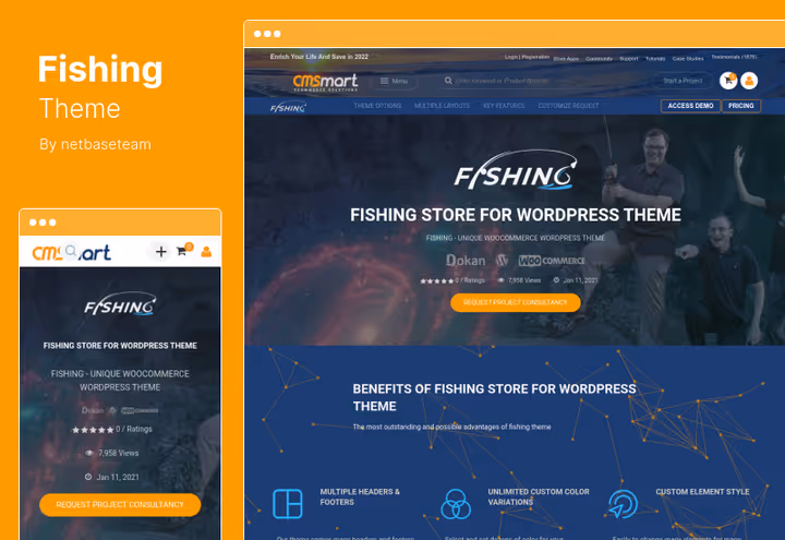 Тема Fishing, вітрина рибальського інтернет-магазину