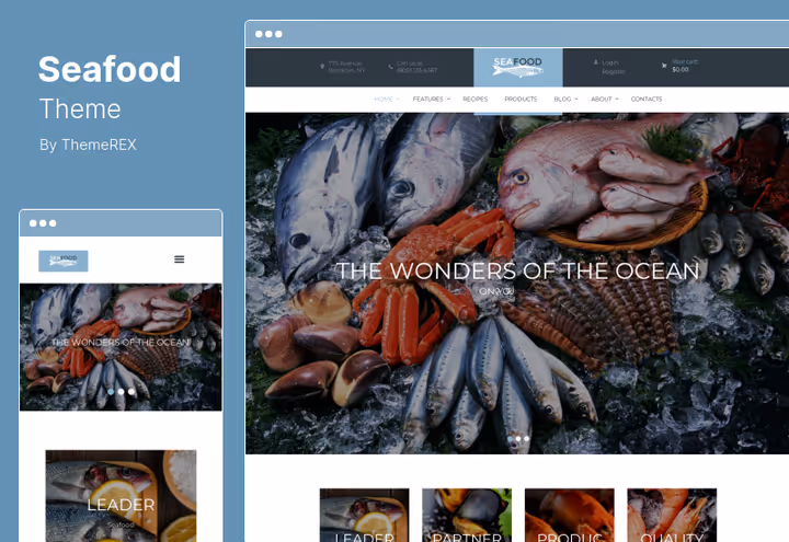 Тема Seafood, ресторан морепродуктів з WooCommerce-магазином