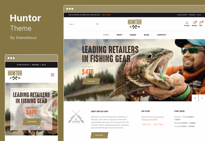 Тема Huntor, мисливський outdoor-магазин на Elementor