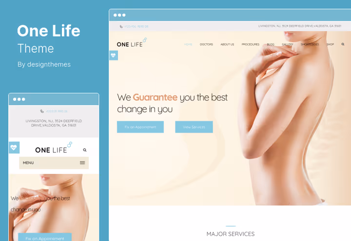 OneLife WordPress teema broneerimisvormiga meditsiinisaitidele