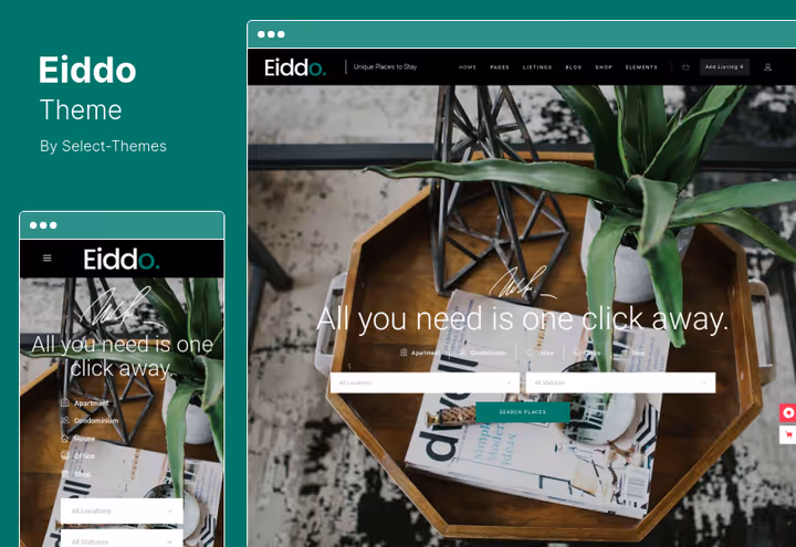 Eiddo theme homepage with property search by type and price