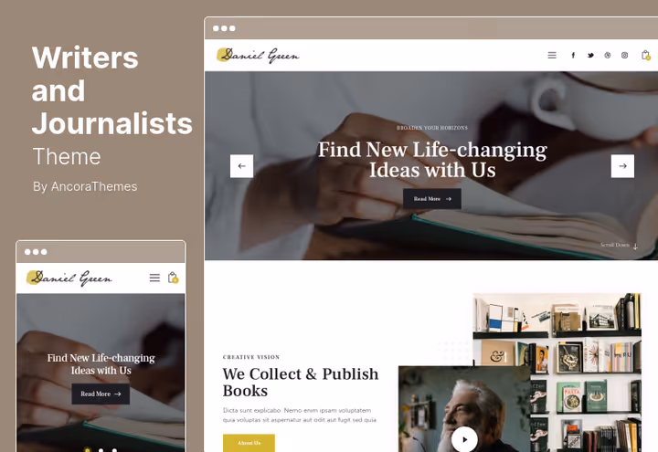 Тема Writers and Journalists, блог із книжковим магазином WordPress