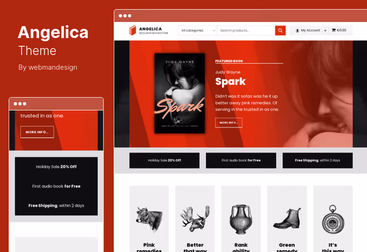 Тема Angelica, доступний книжковий магазин WordPress із підтримкою Polylang