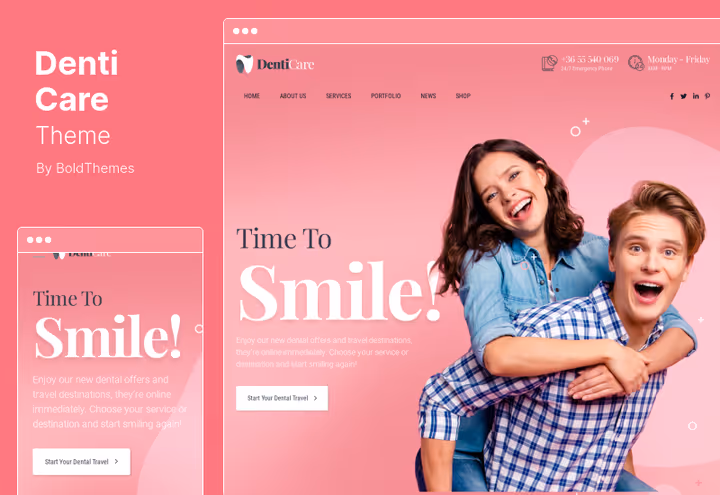 DentiCare-tema, hovedside for et tannlegenettsted