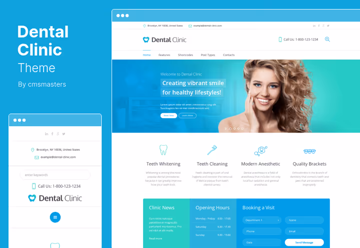 Dental Clinic-tema, responsivt medisinsk tema med tilpasset adminpanel