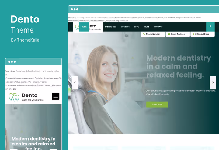 Dento-tema, tannlege-mal med dra-og-slipp sidebygger