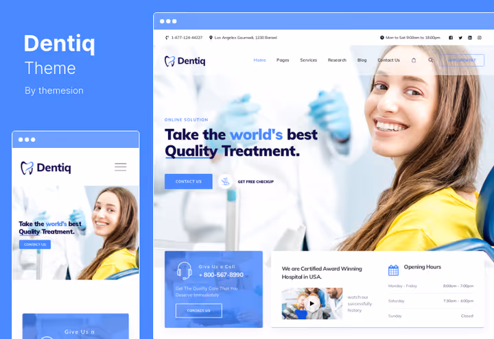 Dentiq-tema, moderne tannlege-mal med flat design