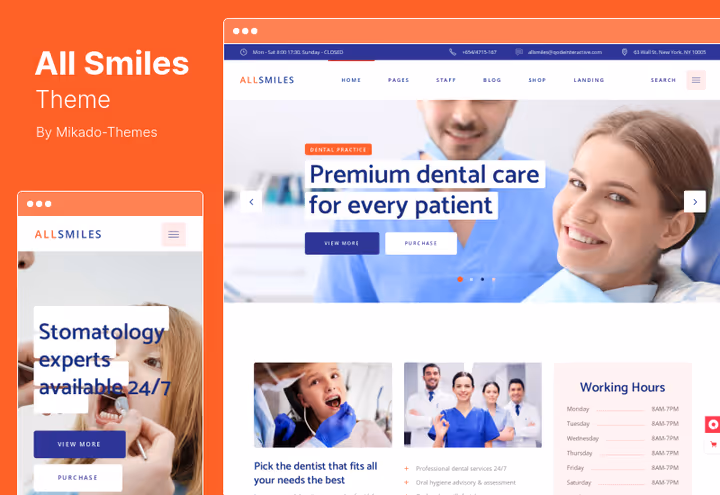 AllSmiles-tema, tannlege-mal på Elementor med lyst design