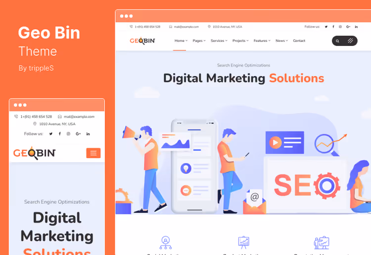 GeoBini teema Elementori toega B2B SaaS saidile