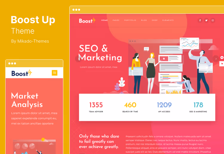 BoostUp teema mitme kodulehe valikuga SEO-agentuurile