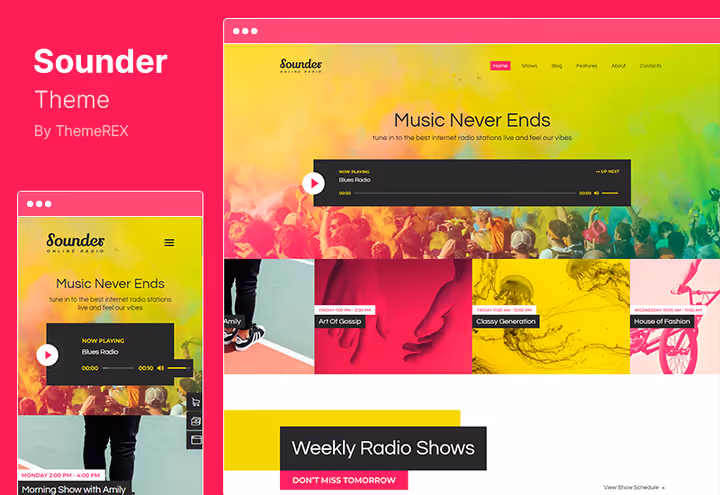 Demo av Sounder-tema med radioprogramoversikt