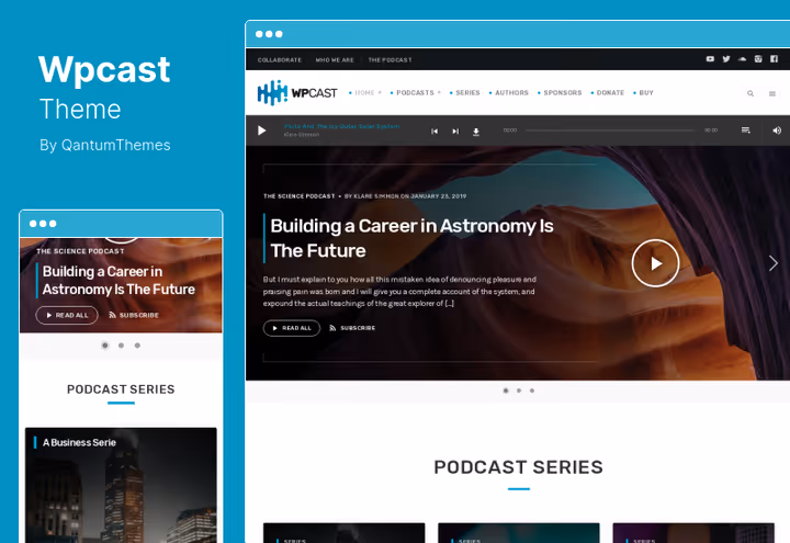 Wpcast-tema med Gutenberg-kompatibilitet og podkastspiller