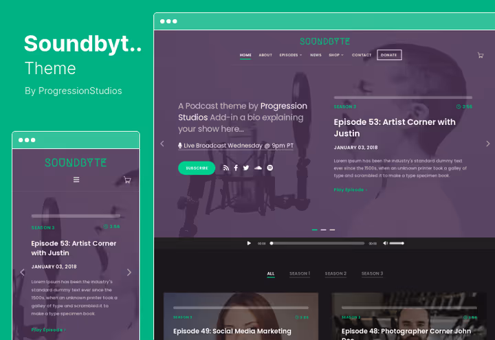 Demo av Soundbyte-tema med dra-og-slipp-bygger