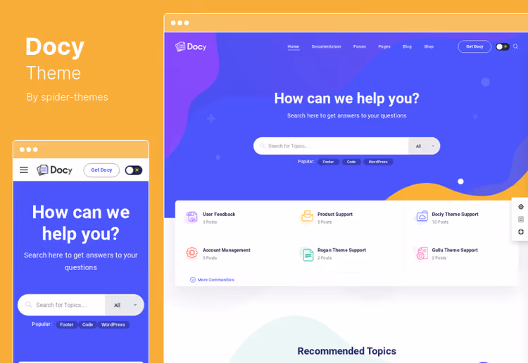 Панель хелпдеска темы Docy для WordPress