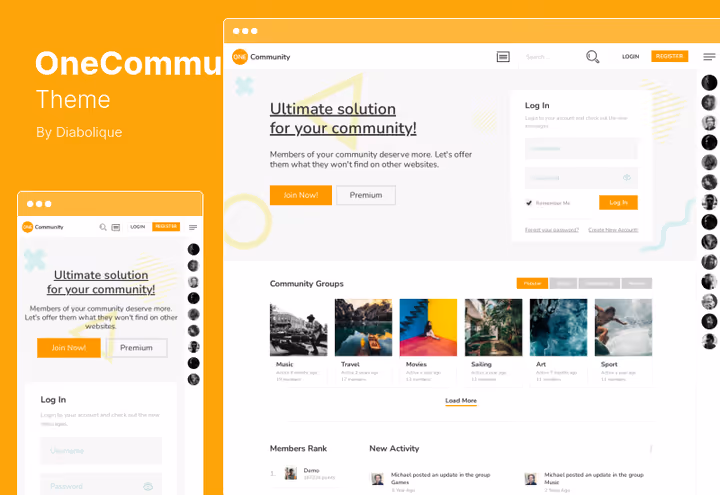 Тема OneCommunity, спільнота на BuddyPress з темним режимом і Elementor