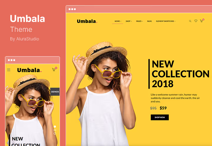 Tre hjemmesidevarianter av Umbala-temaet