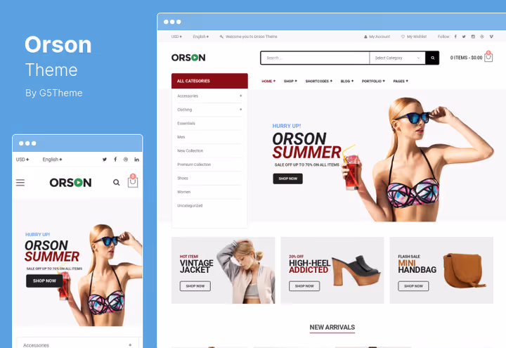 Portefølje og butikk på Orson-tema med parallakseeffekt