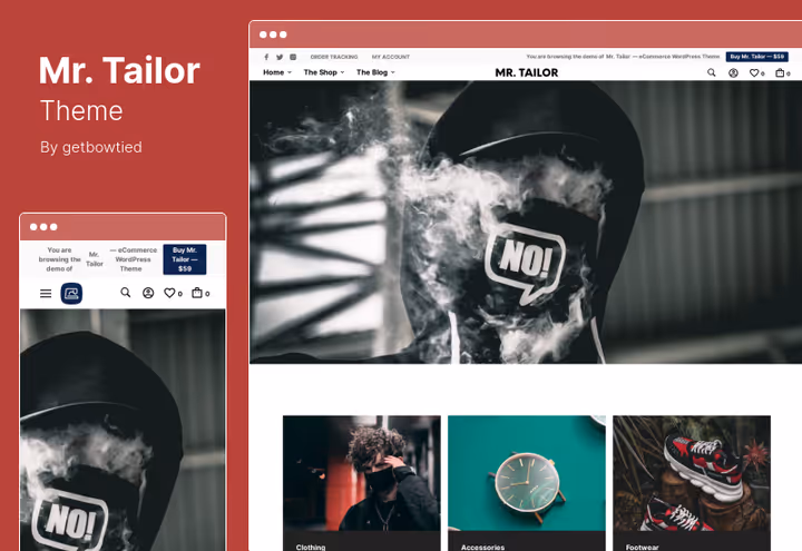 Mr. Tailor-tema hjemmeside med porteføljegalleri