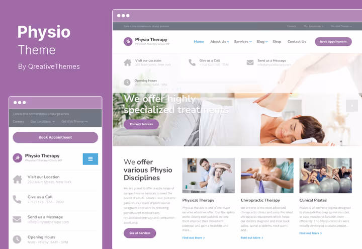 Tema Physio com formulário de consulta médica