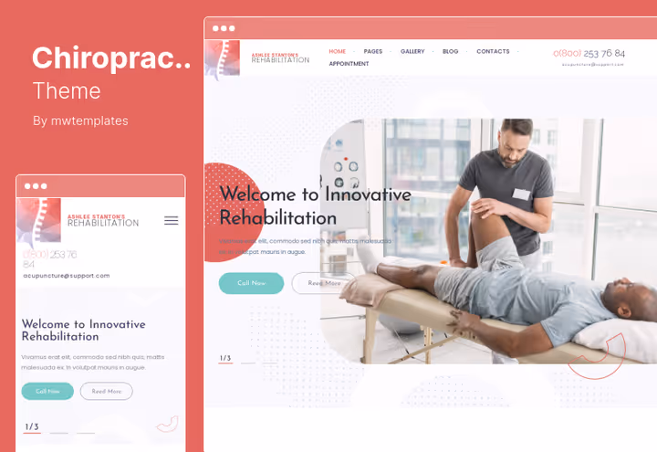 Tema Chiropractor na framework Unyson para um centro de reabilitação