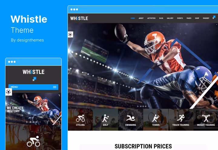 Whistle teema spordiklubile PayPali ostukorvi ja kleepuva menüüga
