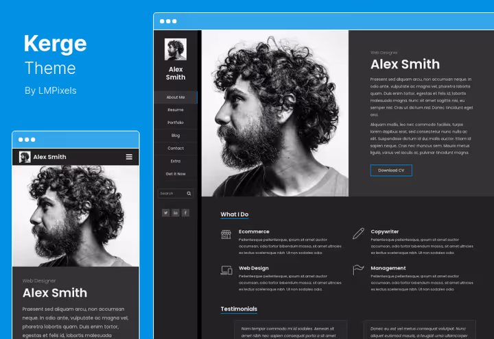 Kerge teema, vCard CV külgriba navigatsiooni ja kahe kontseptsiooniga