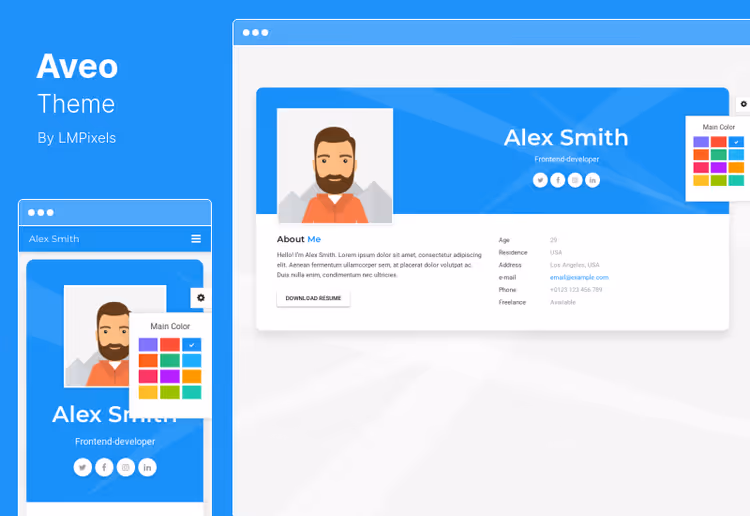 Aveo teema, soodne vCard WordPressi CV 4 demoga