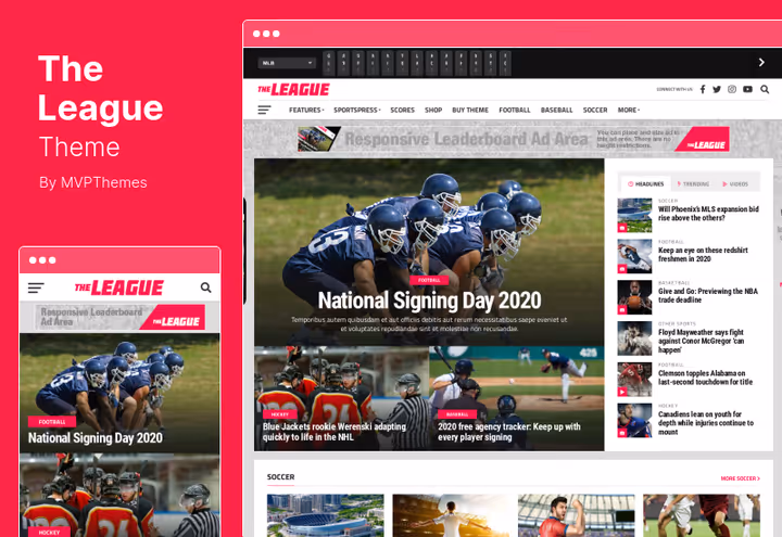 The League, sportsnyhetsmagasin-tema med annonseblokker
