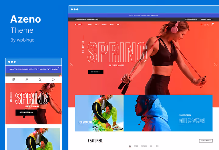 Azeno, WooCommerce sportsbutikk-tema med flerselgerstøtte