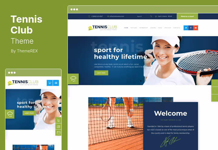 Tennis Club, tema for tennisklubb med timeplan og medlemskap