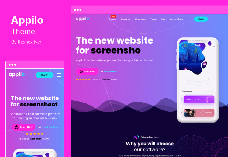 Демо теми Appilo, лендинг застосунку в актуальних трендах веб-дизайну